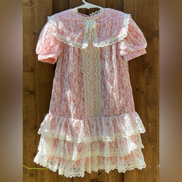 Gunne Sax Other - Gunne Sax Vintage 1980’s Little Girls Dress in Pink with Antique Lace Size 6 EUC